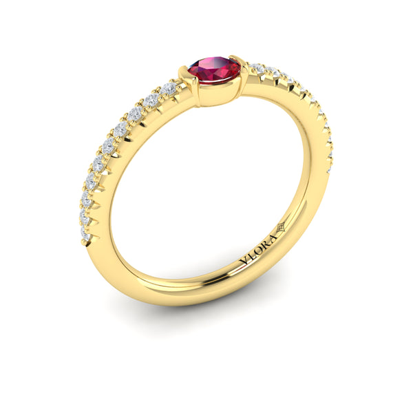 Vlora Adella Diamond and Oval Ruby Centerstone Ring