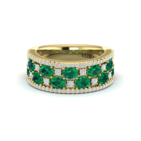 Vlora Adella Multi Diamond and Emerald Statement Ring