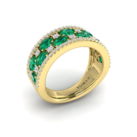 Vlora Adella Multi Diamond and Emerald Statement Ring