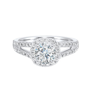 14K White Gold Split Shank Round Halo Diamond Engagement Ring (1.00CTW)