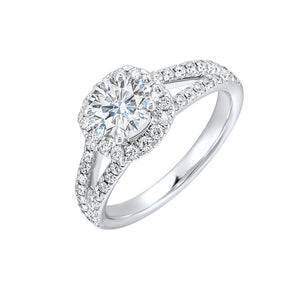 14K White Gold Split Shank Round Halo Complete Diamond Engagement Ring