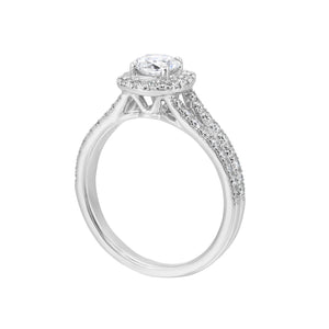14K White Gold Split Shank Round Halo Diamond Engagement Ring (0.75CTW)