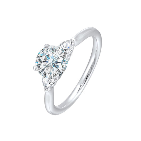 14K White Gold Round Three Stone Diamond Engagement Ring (1.66CTW)