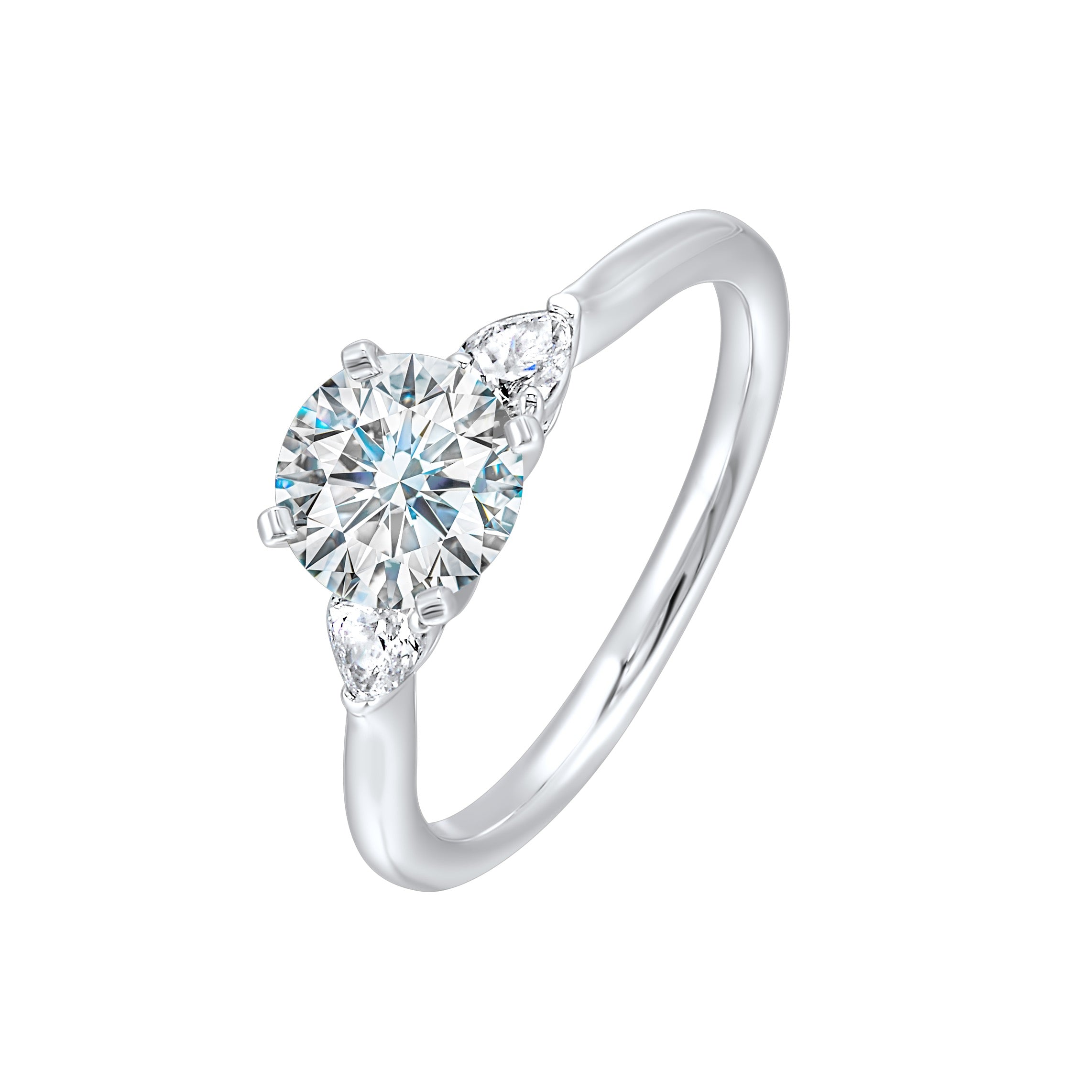 14K White Gold Round Three Stone Diamond Engagement Ring (1.37CTW)