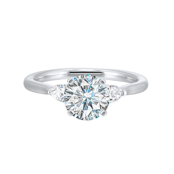 14K White Gold Round Three Stone Diamond Engagement Ring (1.37CTW)