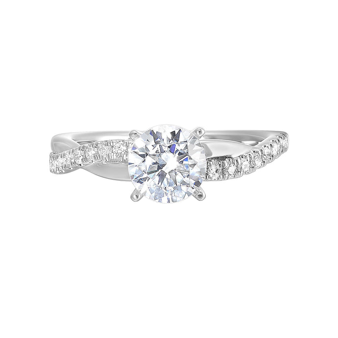14K White Gold Half Way Solitaire Twist Shank Diamond Engagement Ring (1.22CTW)