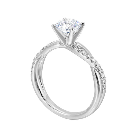 14K White Gold Half Way Solitaire Twist Shank Diamond Engagement Ring (0.85CTW)