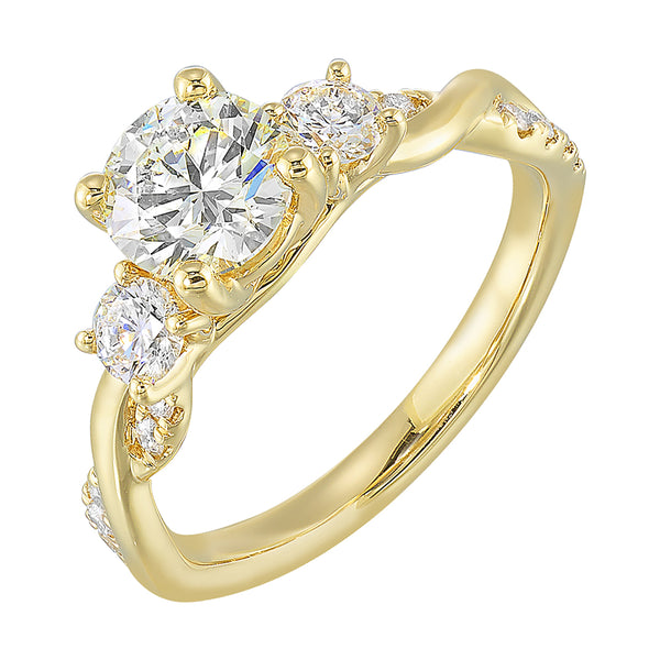 14Kt Yellow Semi Mount 1/2Ctw For 1Ctw Round Center