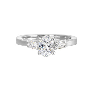 14K White Gold Three Stone Diamond Hidden Halo Engagement Ring (0.33CTW)