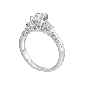 14K White Gold Three Stone Diamond Hidden Halo Engagement Ring (0.33CTW)