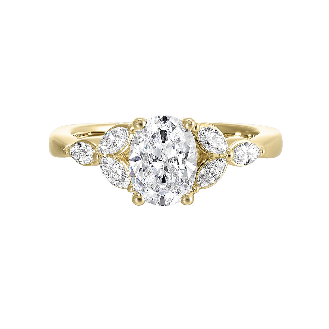 14K Yellow Gold Marquise Side Stone Diamond Engagement Ring (0.33CTW)