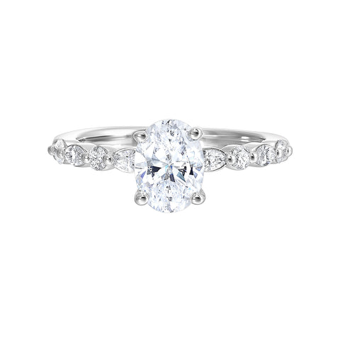 14K White Gold Pear & Round Side Stone Diamond Engagement Ring Semi Mount (0.33CTW)