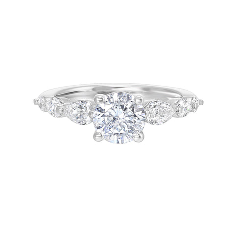 14K White Gold Pear Side Stone Diamond Engagement Ring Semi Mount (0.50CTW)