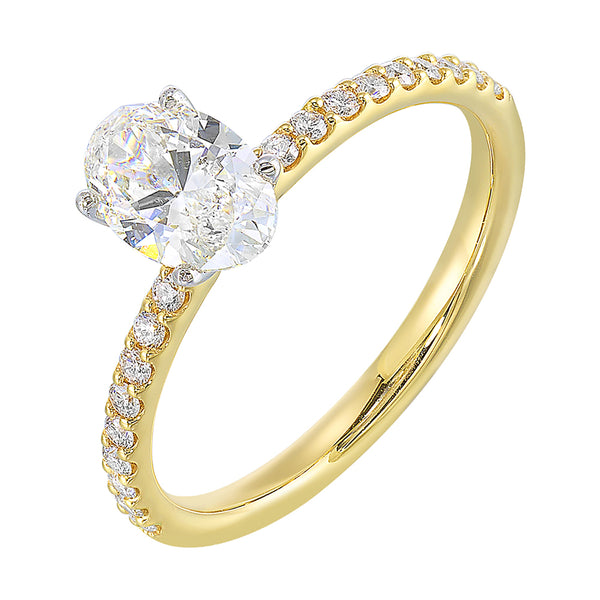 14Kt White/Yellow Semi Mount 1/5Ctw For 3/4Ctw Oval Center