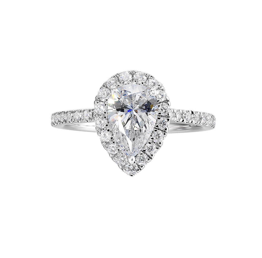14K White Gold Pear Halo Half-Way Diamond Engagement Ring (0.50CTW)