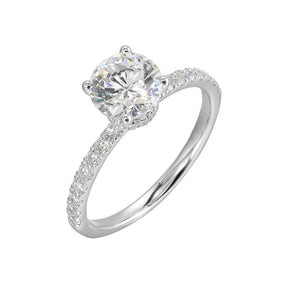 14K White Gold Half Way Solitaire Hidden Halo Diamond Engagement Ring (0.38CTW)