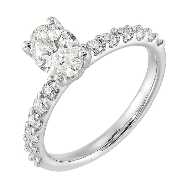 14Kt White Semi Mount 3/8Ctw For 1Ctw Oval Center