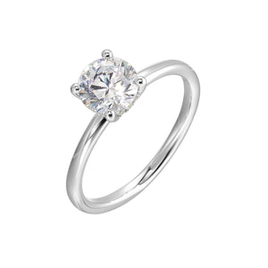 14K White Gold Plain Shank Solitaire with Hidden Halo Diamond Engagement Ring (0.05CTW)