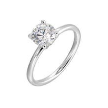 Load image into Gallery viewer, 14K White Gold Plain Shank Solitaire with Hidden Halo Diamond Engagement Ring (0.05CTW)
