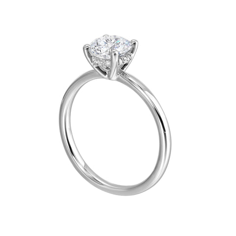 14K White Gold Plain Shank Tulip Head Solitaire Complete Diamond Engagement Ring