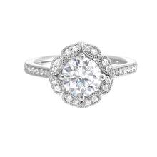 Load image into Gallery viewer, 14K White Gold Floral Milgrain Halo Diamond Engagement Ring Semi Mount (0.25CTW)