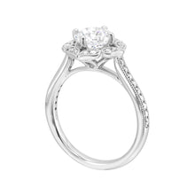 Load image into Gallery viewer, 14K White Gold Floral Milgrain Halo Diamond Engagement Ring Semi Mount (0.25CTW)