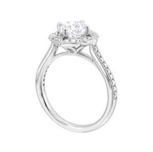 14K White Gold Floral Milgrain Halo Diamond Engagement Ring Semi Mount (0.25CTW)