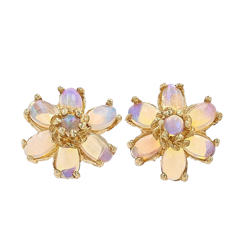 Estate 14K Yellow Gold Opal Cluster Earrings