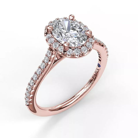 FANA Delicate Oval Shaped Halo And Pave Band Engagement Ring
