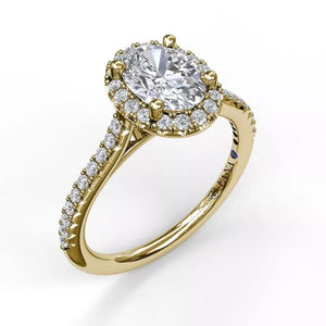 FANA Delicate Oval Shaped Halo And Pave Band Engagement Ring