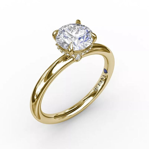 FANA Contemporary Round Diamond Solitaire Engagement Ring With Hidden Pavé Halo