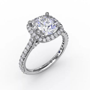 FANA Cushion-Shaped Halo Diamond Engagement Ring with Diamond Band