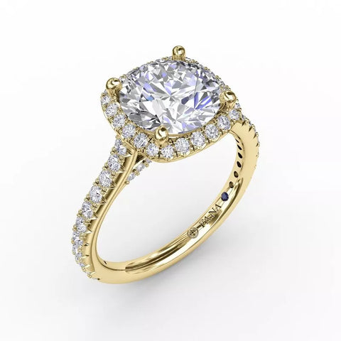 FANA Cushion-Shaped Halo Diamond Engagement Ring Setting with Diamond Band