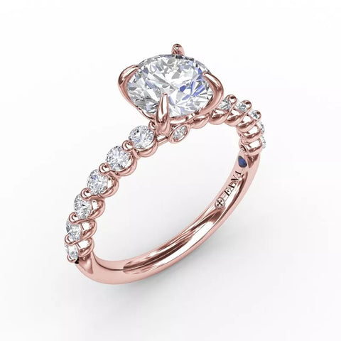 FANA Contemporary Round Diamond Solitaire Engagement Ring With Diamond Band Rose