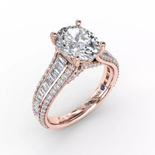 Load image into Gallery viewer, FANA Oval Diamond Solitaire Engagement Ring With Baguettes and Pavé Rose