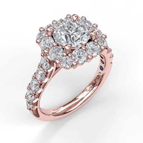 FANA Large Diamond Cushion Halo Engagement Ring Rose