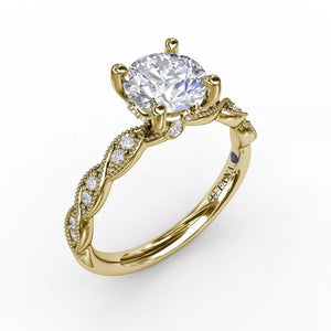 FANA Classic Diamond Solitaire Engagement Ring With Diamond Twist Band Gold