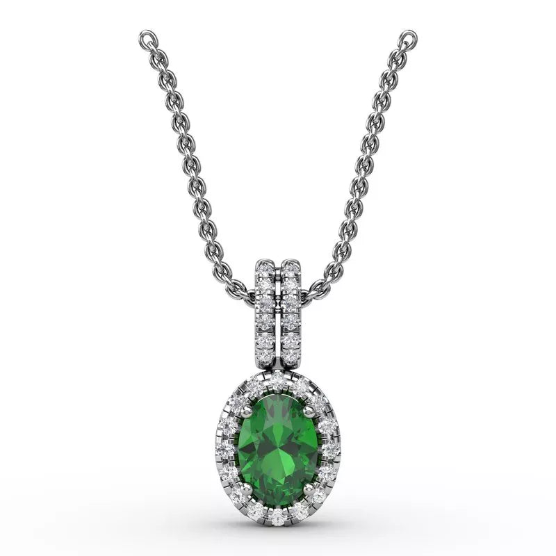 Fana Emerald & Diamond Halo Pendant Necklace