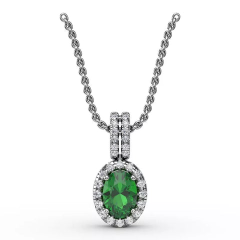Fana Emerald & Diamond Halo Pendant Necklace