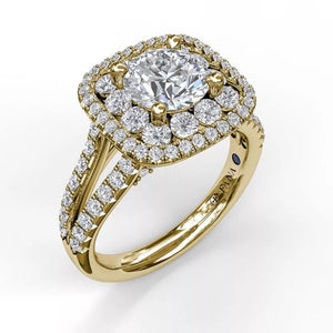 FANA Exquisite Unique Double Halo Engagement Ring Gold
