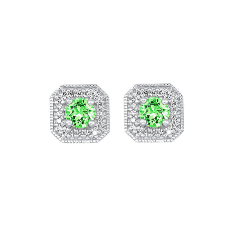 White Gold Diamond & Emerald Fashion Colorstone Earring