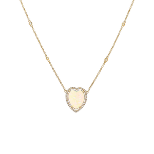 14K Yellow Gold Opal & Diamond Heart Necklace 2.59TGW