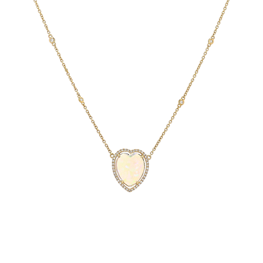 14K Yellow Gold Opal & Diamond Heart Necklace 2.59TGW