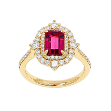 Load image into Gallery viewer, Vlora 14K Yellow Gold Pink Tourmaline &amp; Double Halo Diamond Ring 2.47CTW