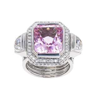 Estate 18K White Gold Pink Kunzite & Diamond Ring BY SAM LEHR