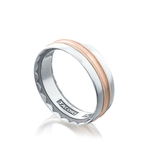 Tacori Sculpted Crescent Wedding Band 18k White & Rose Gold 7mm