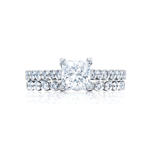 Tacori 18k White Gold Sculpted Crescent Princess Diamond Engagement Ring (0.2 CTW)