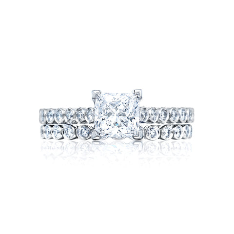 Tacori 18k White Gold Sculpted Crescent Princess Diamond Engagement Ring Setting (0.2 CTW)