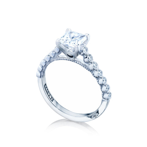 Tacori 18k White Gold Sculpted Crescent Princess Diamond Engagement Ring Setting (0.2 CTW)