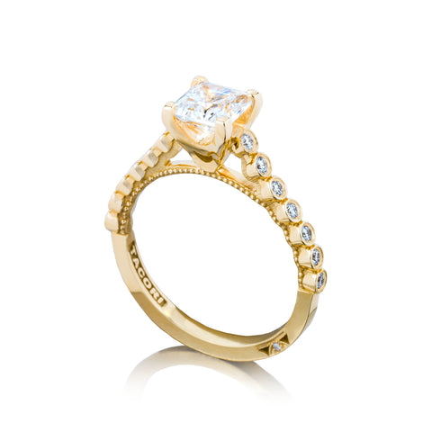 Tacori 18k Yellow Gold Sculpted Crescent Princess Diamond Engagement Ring Setting  (0.2 CTW)